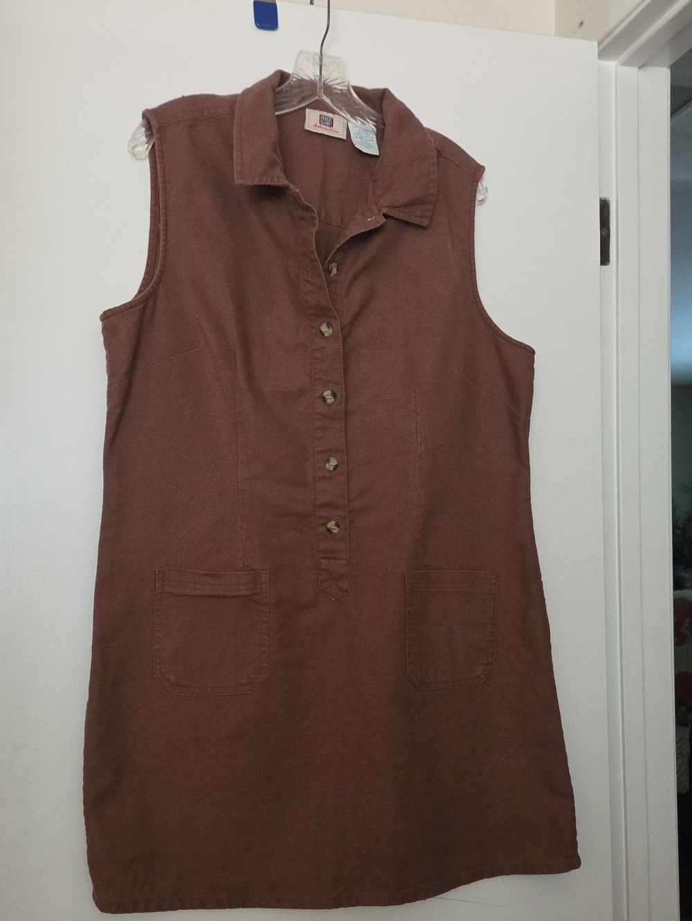 Faded Glory Brown Sleeveless Button-Front Linen Shift Tunic